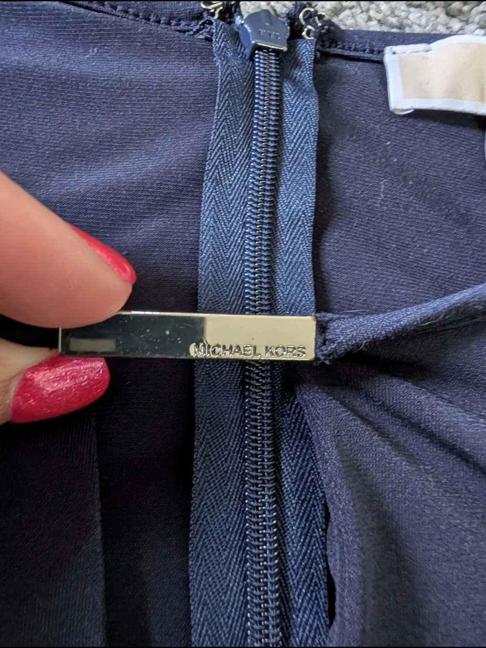 Euc Michael Kors Navy Blue Dress with Silver Bar Accent Xs
